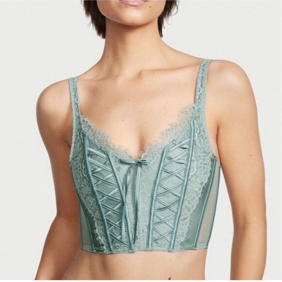 Victoria Secret Dream Angels Unlined Lace-Up Corset Top Light Teal Size Medium - Picture 1 of 5